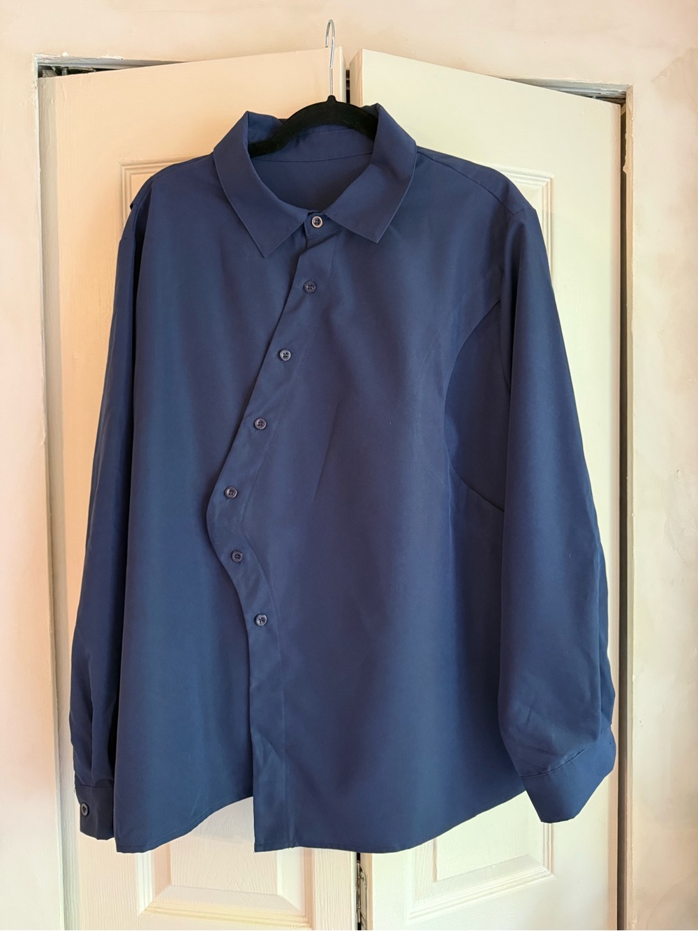 Navy Asymmetric | Button Front Shirt | 4XL |Curved Placket
